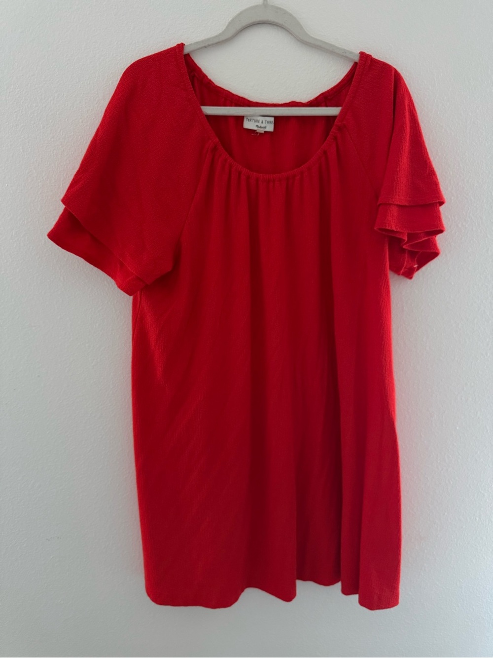 Madewell Red Flutter Sleeve Scoop Neck Dress